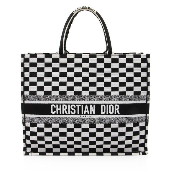 Dior Embroidered Canvas Checkered Book Tote - Picture 1 of 12